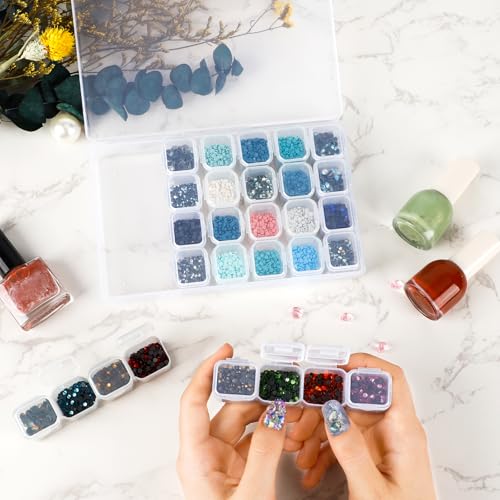 Image of SGHUO Diamond Painting Storage Boxes 3 Pack 28 Grid Plastic Bead Organizer | Clear Plastic, Divided Compartments, for Diamond Art Beads Jewelry and Craft Supplies, Portable Project Storage