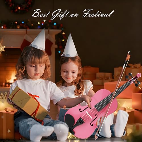 Image of 1 /8 Violin for Kids Age 4-5, 1 /8 Beginner Violin for Student, Acoustic Violins with Case, Bow, Bridge, and Rosin (Pink)
