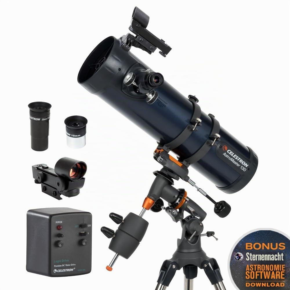 Celestron 31051 AstroMaster 130EQ Motor Drive Newtonian Reflector Telescope, Dark Blue