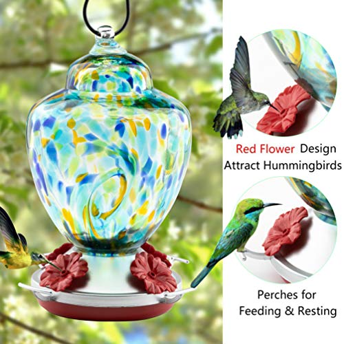 image for REZIPO Hummingbird Feeder with Perch - Hand Blown Glass - Light Green 