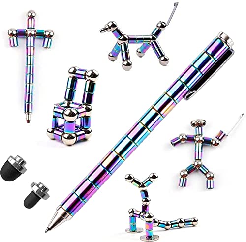Sakiway Toy Pen Relieving Stress Creative Magnetic Pen, Fidget Pen Decompression Magnetic Metal Pen, Strato Pen Multifunctional Deformable Magnet Writing Pen Polar Pen (Colorful)