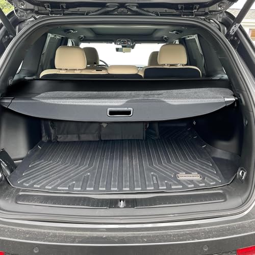 Image of Cargo Cover for 2022-2024 2025 2026 Jeep Grand Cherokee Accessories(2 Row; WL) 4XE,Carbon Fiber Look Retractable Storage Tonneau Luggage Security Shield Shade Privacy Trunk Cover