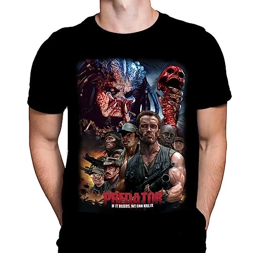 Wild Star Hearts Predator If It Bleeds Mens Tshirt Gothic Horror Film Print Black Cotton T-Shirt Movie Poster Tee