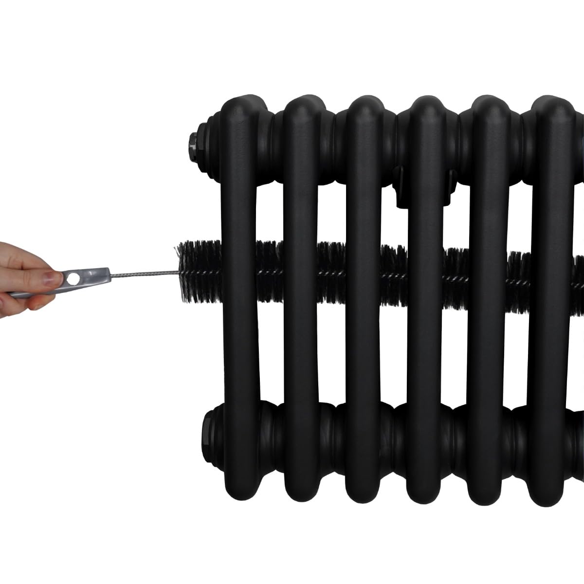 Radiador Tradicional Horizontal de 3 Columnas 600mm x 832mm | Negro Mate | Acero | Montado en pared | Kit de fijación y soportes + Cepillo de limpieza GRATIS | Calefacción estufa calefactor
