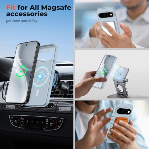 Image of SUPFINE Magnetic for Google Pixel 11 Case - Sliver Blue | With Screen Protector,Translucent Matte,Built-in Magnets,Military Grade Drop Protection,Shockproof Phone Cover