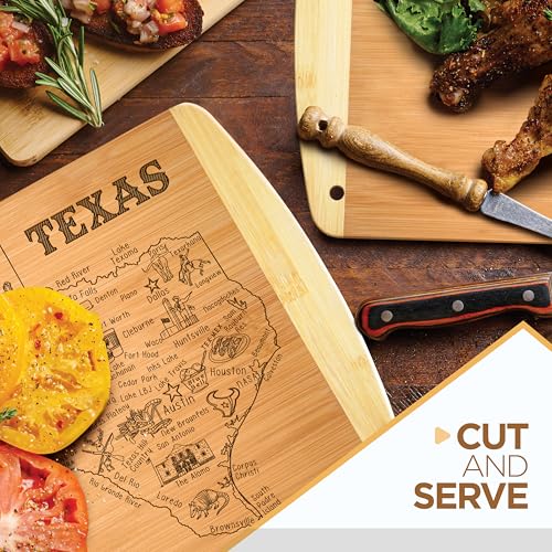 Tabla de cortar rectangular de bambú con mapa de Texas miniatura 7