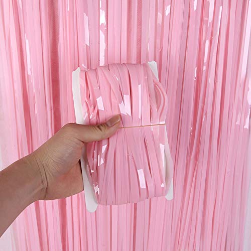 Image of 6 Pieces Foil Fringe Tinsel Party Curtains for Photo Backdrop (Pastel-Pink)