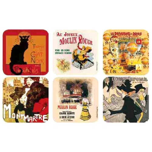 Cartexpo 70729 Divers Lot de 6 sous Verres Paris Chat Noir Bois/Liège