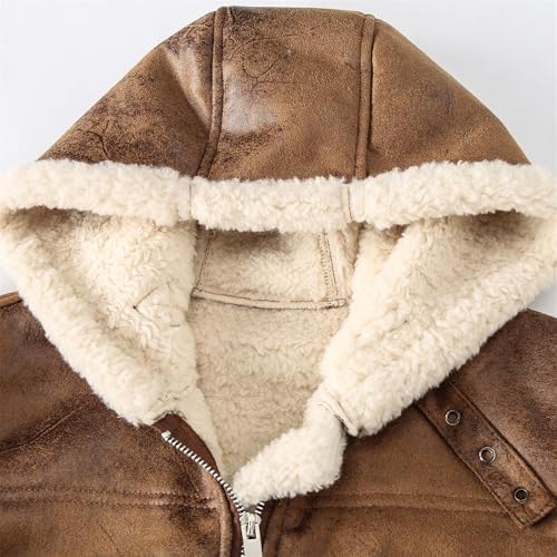 Mens Faux Lambskin Aviator Vest Hoodie Winter Shearling Sheepskin Waistcoat Bomber Aviator Pilot Hood Vests4