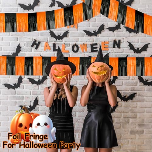 Image of 4 Packs Total 39 Feet Halloween Parade Floats for Trailer Car, Black Orange Foil Fringe Garland Tinsel Streamers Banner Table Skirts for Halloween Dia De Los Muertos Homecoming Birthday Party