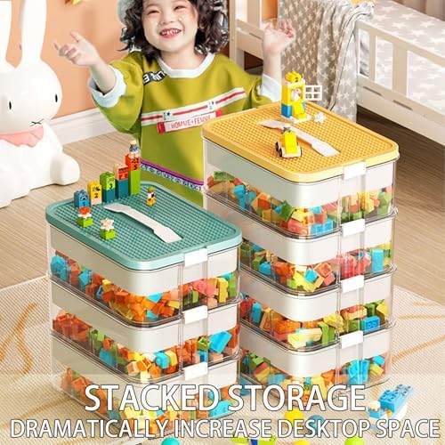 QIYUNI Box Toy Organizer Bins Building Blocks Storage Containers with Compartments Lids Compartment for Plastic Stackable Chest Kids Child (Olive green 2 layer)