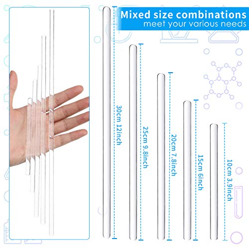 Patelai PATELAI-GLASS STIRRING STICK-46 15 Pieces Glass Stirring Stick Smooth Stir Rod With Both Ends Round, 12/10/ 8/6/ 4/ Inch Glass Mixing Tools For Science, Lab thumb #1
