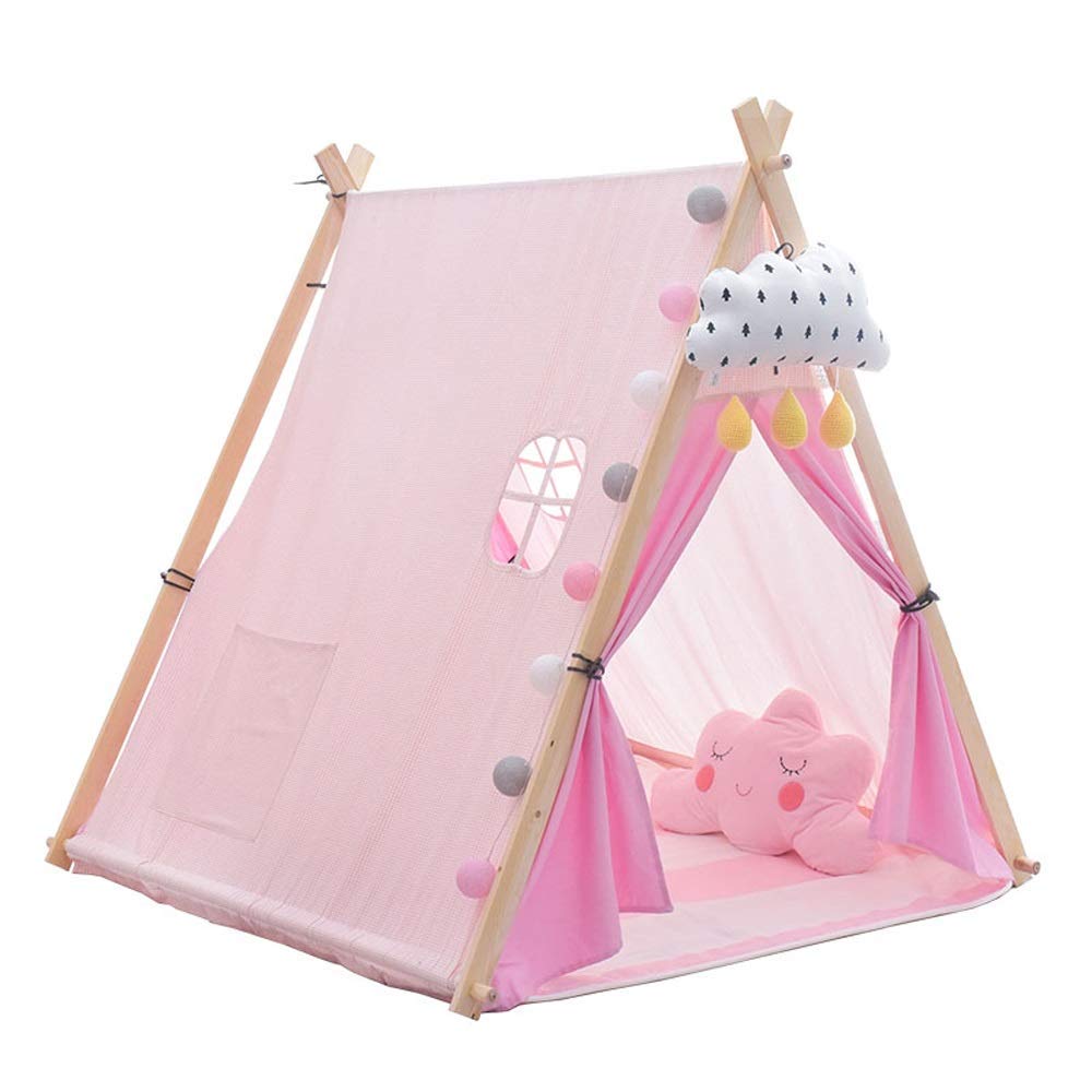 YANSHOU Cartoon child's play tent, children tent tent conical huts, wooden cotton canvas portable game house little girl princess castle tent, for indoor and outdoor garden decoration