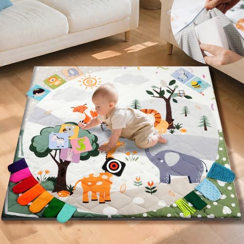 TINYHARBO Premium Foam Baby Play Mat 50x50, 4 Developmental Zones