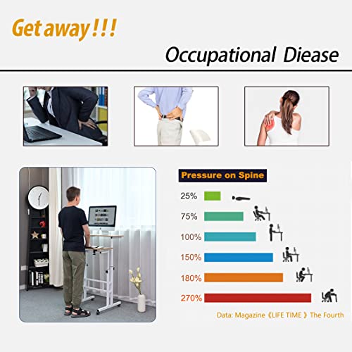 Aiz Mobile Computer Desk With Rolling Wheels For Home Office Workstation, Portable Laptop Tall Table For Standing Or Sitting, Adults Or Children,Oak #TOP4