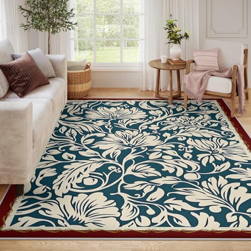 Tapis grand format lavable en machine style traditionnel bleu - 6