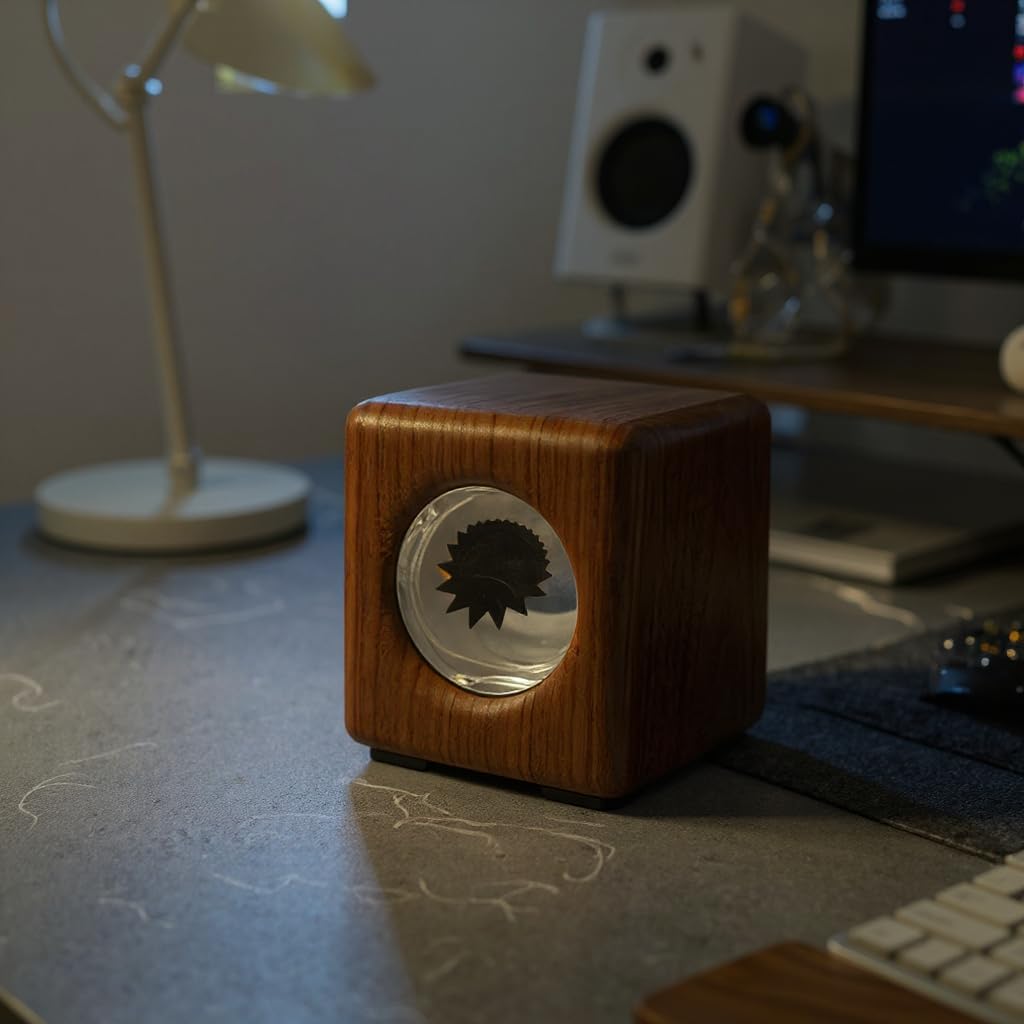 Visualizzatore Sonoro Ferrofluido – Display Audio-Reattivo in Legno Naturale di Noce Fatto a Mano, Lampada Ritmica a Liquido Magnetico, Non è un Altoparlante — Legno di Noce | Legno di Noce Naturale, Movimento Musicale Interattivo, Oggetto da Scrivania, A