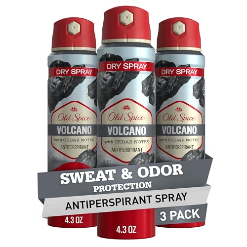 Old Spice Dry Spray Antiperspirant Deodorant for Men, 24/7 Freshness, 24/7 Sweat & Odor Protection, Gentle on Skin with Skin Conditioners, Volcano with Dark Cedar + Amber, 4.3 oz (Pack of 3)