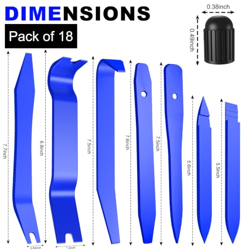 Image of 18 Pcs Auto Trim Removal Tool Kit with Non-Scratch Plastic Pry Tool Fastener Clip Pliers and Tire Caps Valve, Interior Door Panel Clip Removal Set for Vehicle Dash,Blue