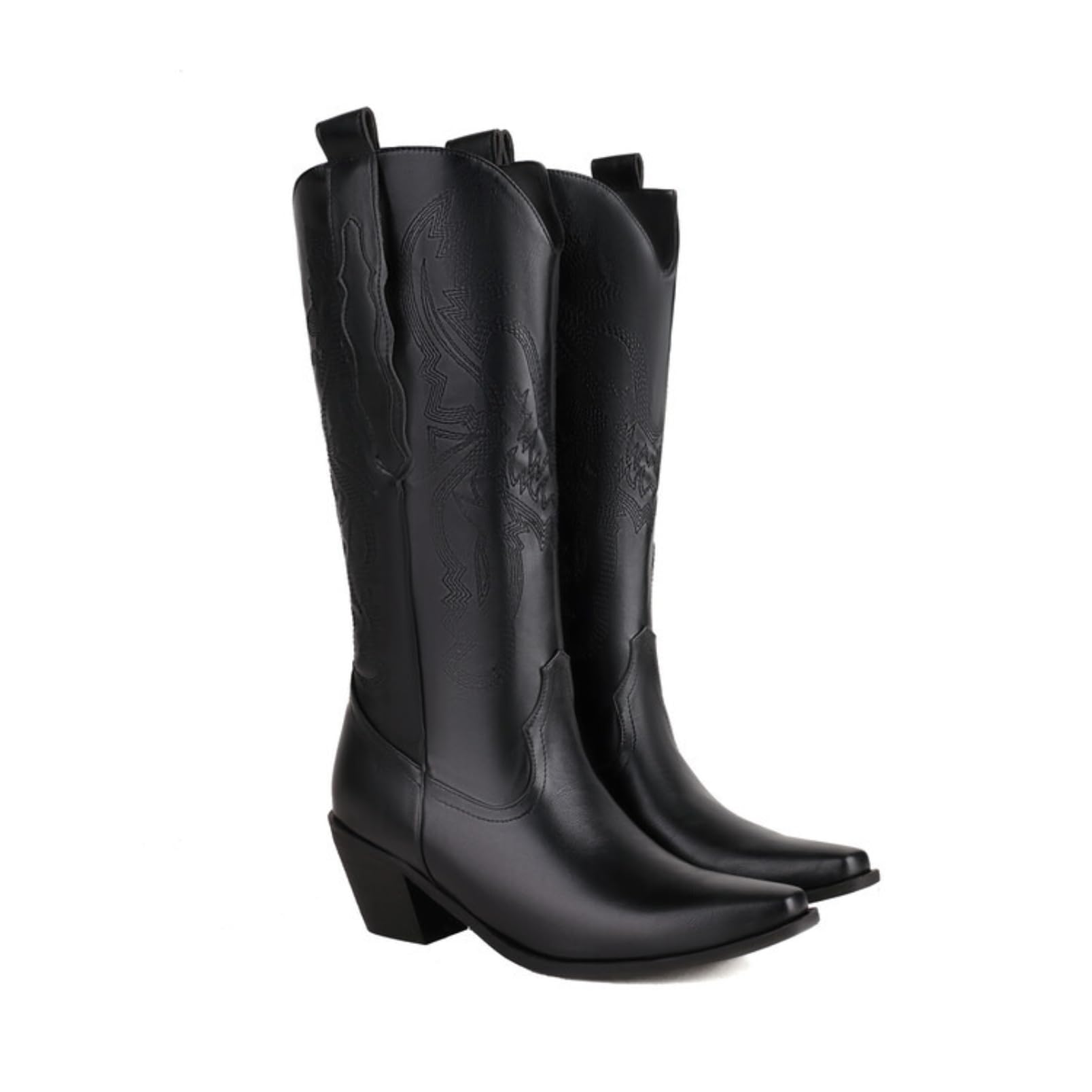 Generico Stivali Donna Western Alti al Ginocchio Ricamati Punta Stile Punta Tacco Grosso Stivali Cowboy Slip On per Concerto Country Rodeo Uscite Casual