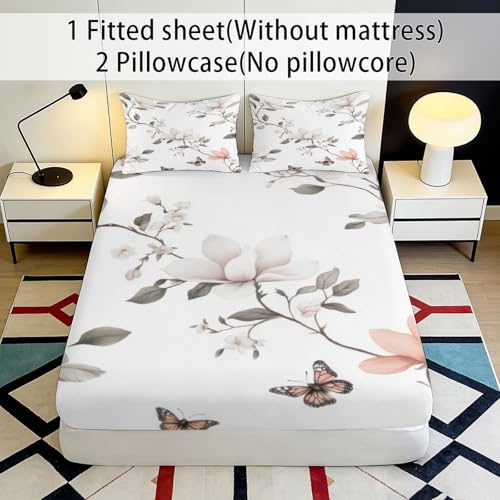 Drap housse floral 200x200x25 cm en microfibre pour grand lit adulte - 3