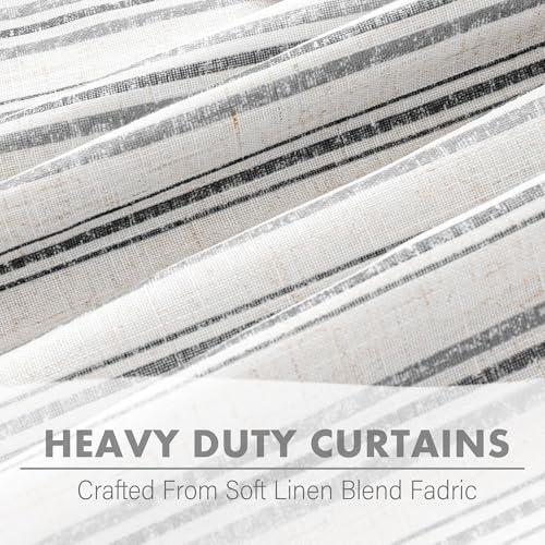 Image of MYSKY HOME Striped Curtains 100% Blackout 96 Inches Long Black Stripe Farmhouse Rustic Linen Blended Double Layer Curtains for Bedroom Living Room Patterned Drapes, Grommet, 2 Panels, 52 inch Wide