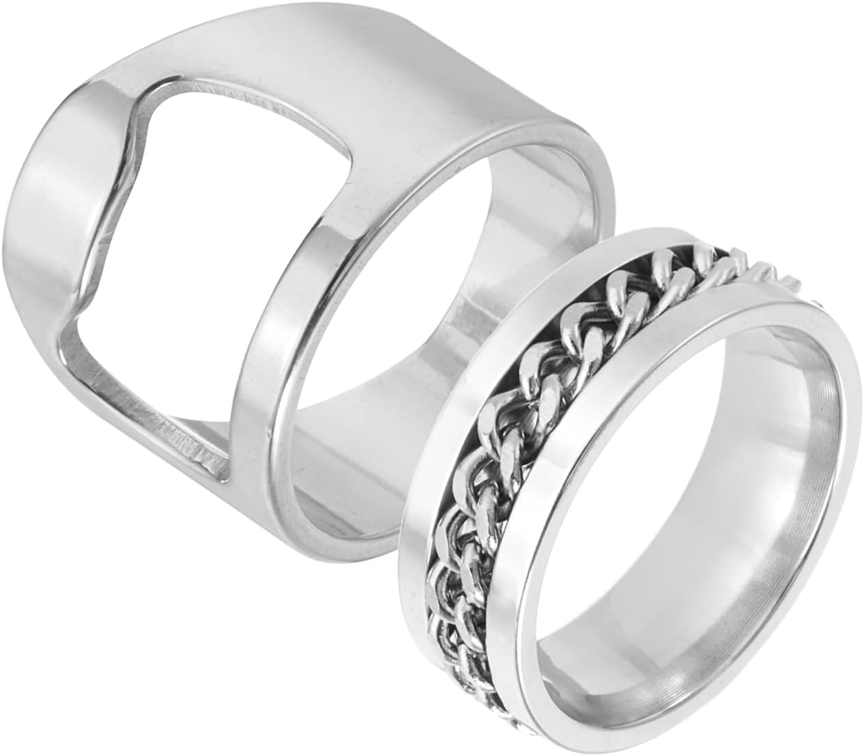 uxcell Bottle Opener Rings Set, Titanium Steel Spinner Chain Ring Bottle Cap Opener Creative Finger Beer Opening Tool for Men Women Party Bar Present Decor Supplies, Size 10, Silver