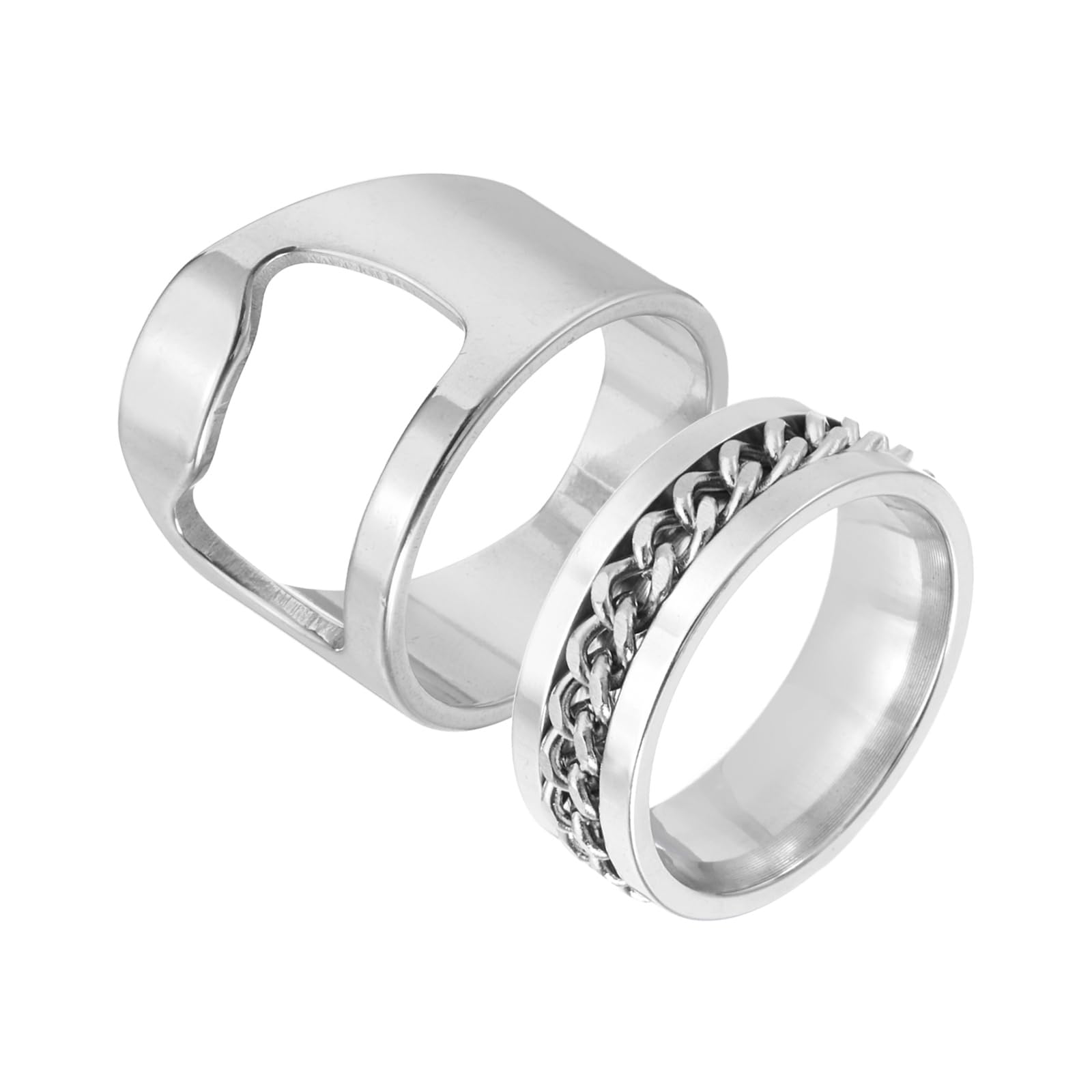 sourcing map Bottle Opener Rings Set, Titanium Steel Spinner Chain Ring Bottle Cap Opener Creative Finger Beer Opening Tool for Men Women Party Bar Present Decor Supplies, Size 11, Silver