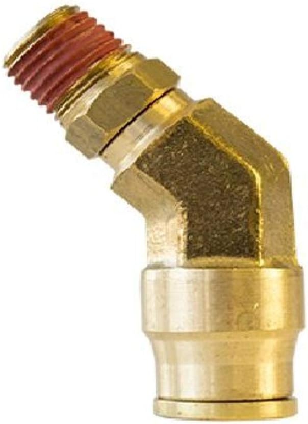 Tectran PL1374-8D DOT Push-Lock 45-Degree Male Elbow Swivel Brass Fitting, 1/2" Tube Size, 1/2" Pipe Thread