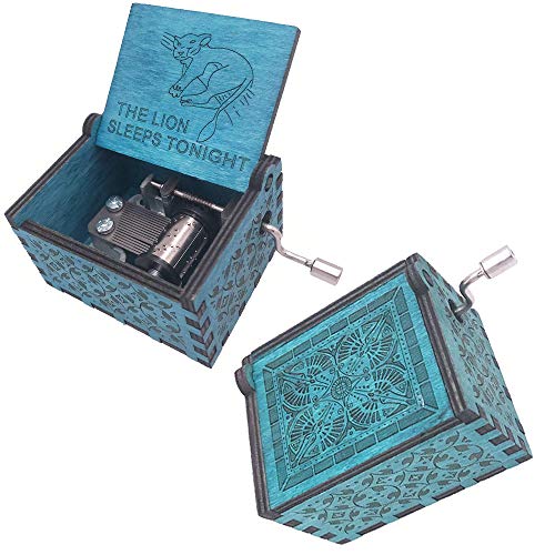 FnLy 18 Notes Wooden Engraved Anime The Lion Sleeps Tonight Theme Music Box,Antique Carved Hand Crank Small Musical Box Gift,Blue FnLy 18 Notes Wooden Engraved Anime The Lion Sleeps Tonight Theme Music Box,Antique Carved Hand Crank Small Musical Box Gift,Blue