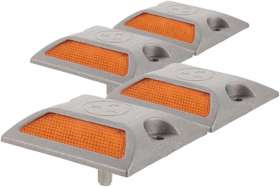 4pcs Reflective Aluminum Road Heavy Duty Pavement Markers for Driveway Safety Nighttime Warning Reflectors for Roadside Visibility and Collision Prevention