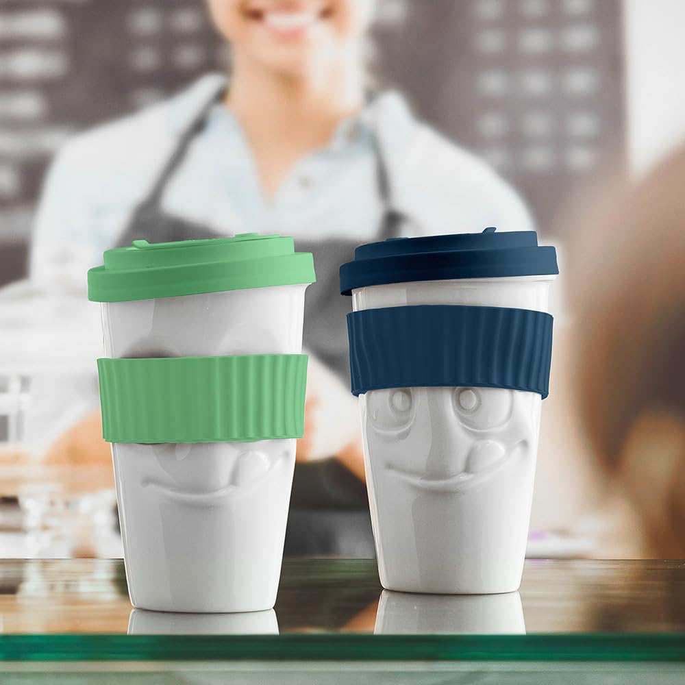 FIFTYEIGHT PRODUCTS ToGo-Becher „Lecker“ Aus Porzellan – 400 Ml, Trendige Farben, Spülmaschinengeeignet