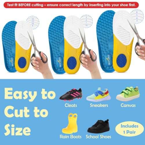 Image of Skyfoot Shoe Insoles for Kids Worn Down Inserts Replacement, Comfy, Breathable, Cut to Fit Sturdy Shoe Soles for Child Sneakers (Blue - 2 Pairs, Big Kids: 3-6)