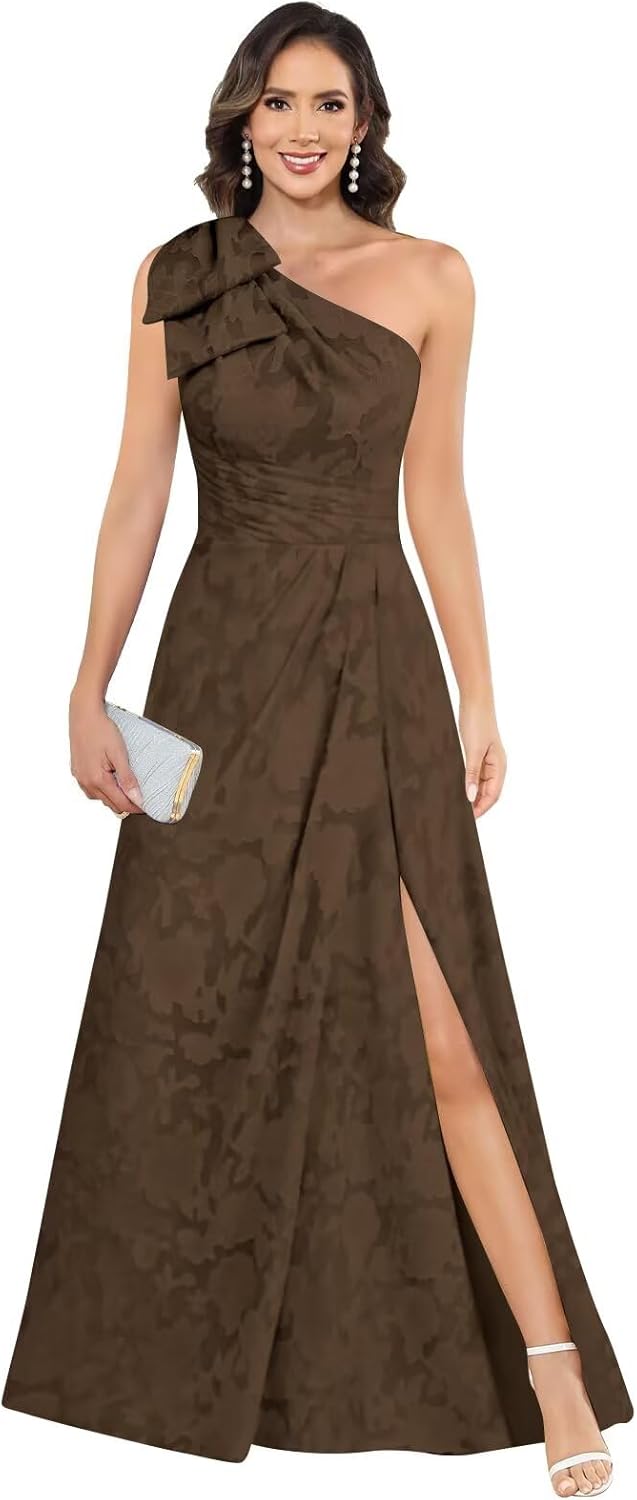 One Shoulder Jacquard Satin Mother of The Bride Dresses for Women 2026 Long Formal Wedding Guest Dress LL-M149