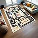 Jngred Kids Car Rug Playmat with Non-Slip Rubber Backing，Car City Life Road Carpet，Child Car Traffic Rugs ，Train Track Play Mat(80×120cm/32×47in)