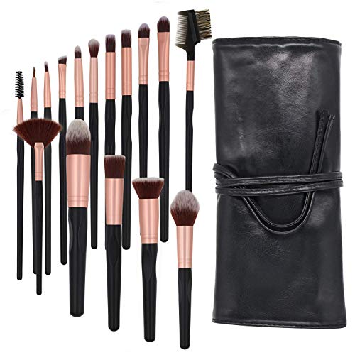 16 Pcs Makeup Brush Set Professional Kabuki Premium Synthetic Wood Handle Cosmetic Brushes for Eye Eyeshadow Eyebrow Face Liquid Blending Blush Concealer Foundation Powder with PU Leather Case