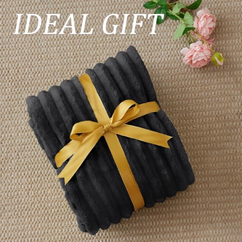 Image of BEDELITE Ribbed Twin Blanket for Couch & Bed, Black, 66 inchx90 inch