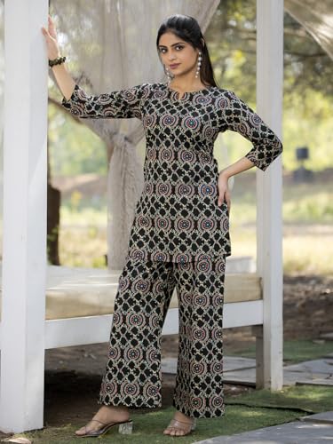 Image of Pinkmint Women's Pure Cotton Co Ord Set l Kurta Sets for Women |Kurta Sets| Printed Kurta with Pant l Stylish Pocket & 3 /4 Sleeve Women Co-ord Set (Avaiable in Plus size)