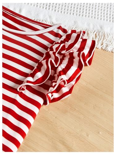 Girl's Striped T Shirts Layered Ruffle Cap Sleeve Tee Top Crew Neck Classic Summer Tops3