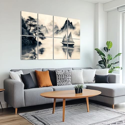 8 paneles acústicos decorativos de arte con diseño de paisaje chino, 48"x32" miniatura 6