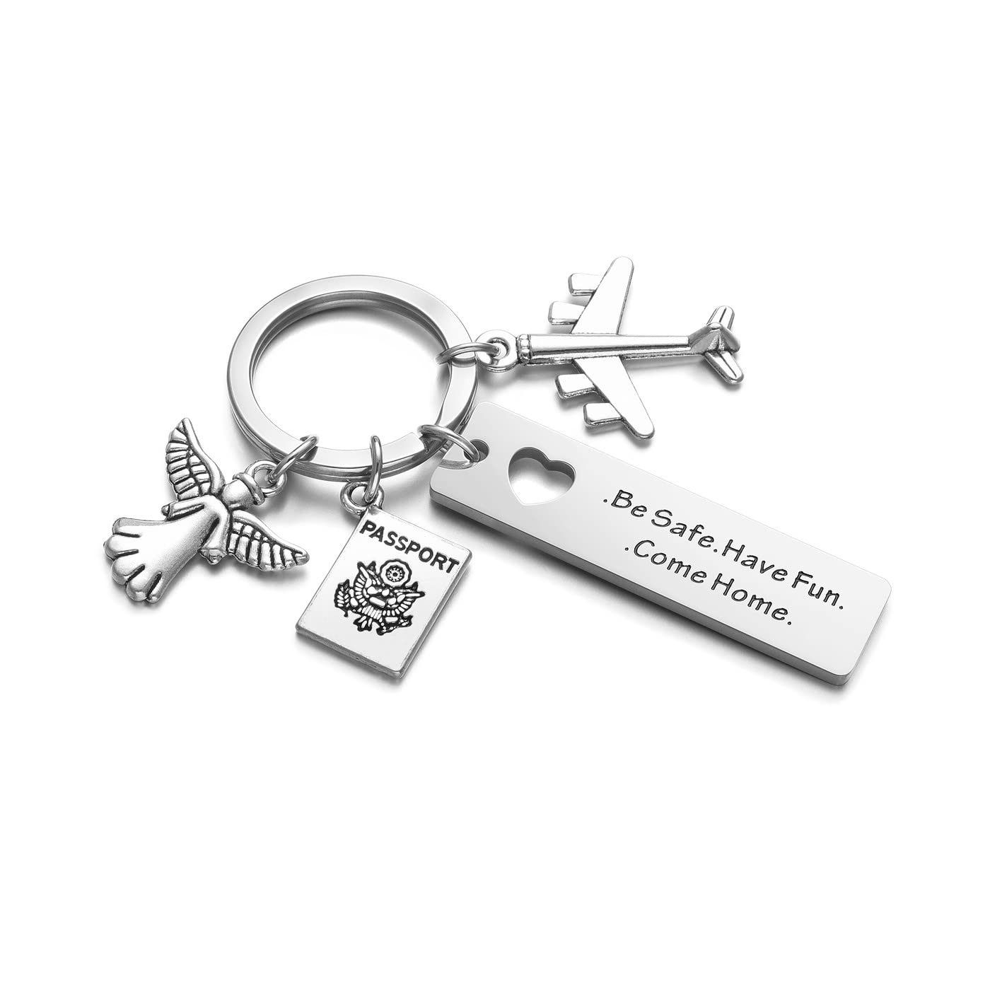Guardian Angel Travel Keyring Engraved Be Safe Have Fun Come Home Keychain Airplane Passport Pendant Travelers Gifts Keyring for Couple Family Best Friend