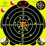 Shooting Targets Splatter 12 x12 inch Reactive Self Adhesive Bullseye Burst Target Paper for Range, Airsoft, BB Gun, Handguns, Rifle, Pistol, Arrow, Pellet Guns (10 Pack)