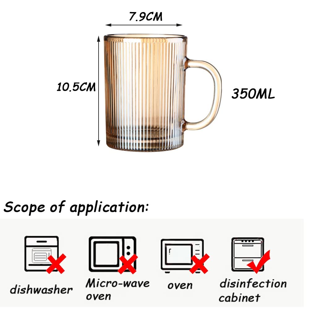 Glastasse, Bleifreies Klarglas-Kaffeetassen-Set Mit 6 Vertikalen Streifen, Glas-Teetasse Mit Griff For Wasser, Milch, Saft, Kaffee, Tee, 350 Ml (Color : Amber)
