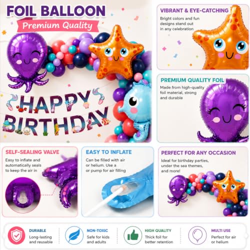 Image of Rozi Decoration Mermaid Theme Under the Sea Birthday Balloon Decoration Kit (Pack of 68)