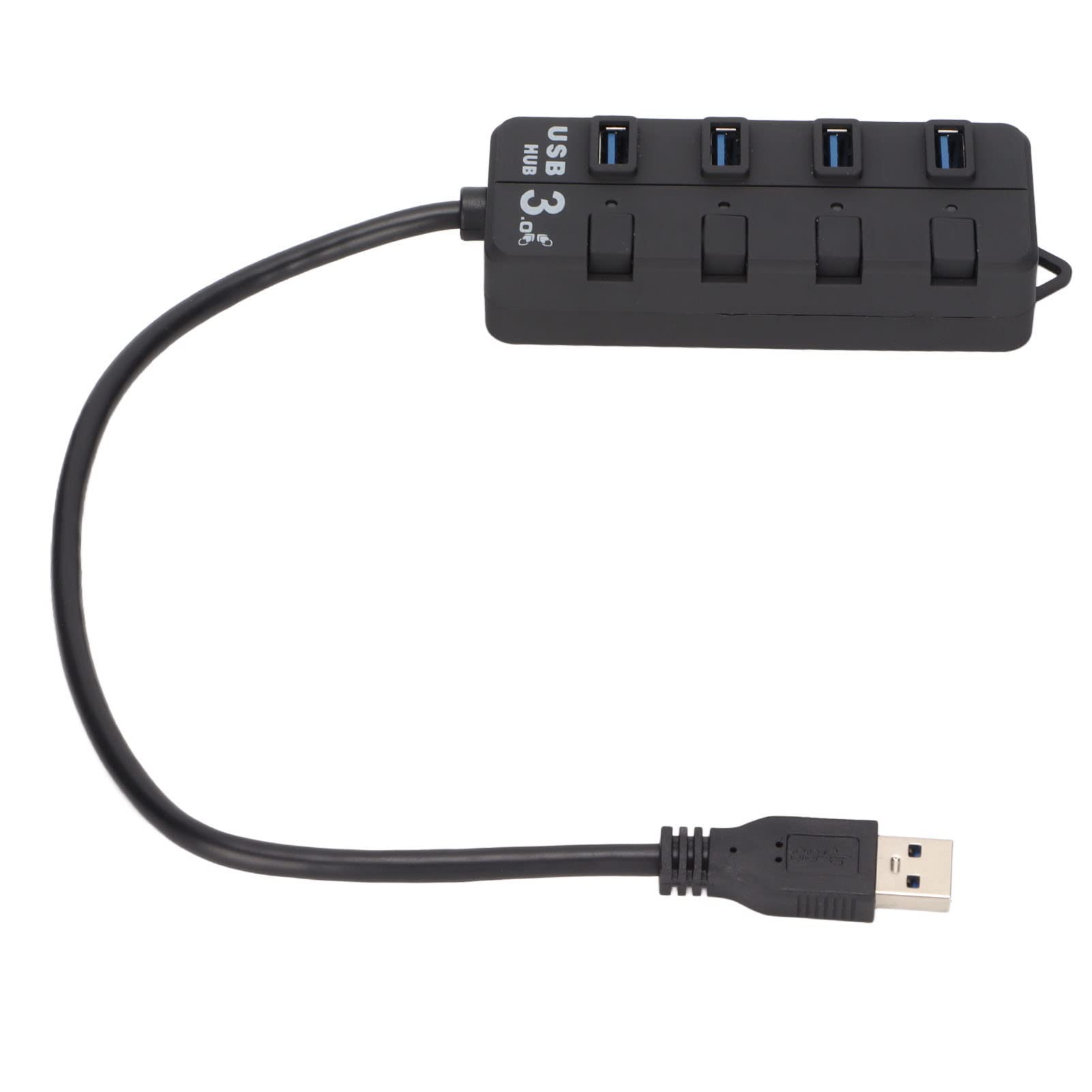 USB Hub 4 Port, USB 3.0 Hub with Independent Power Switches, High Speed 5 Gbps Data Transmission, External 3.5mm Power Input for Laptop Desktop PC, ABS Plastic Black-image-14