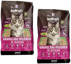 2 GRANULADO HIGIÊNICO DE MADEIRA WOOD'S P/Gatos (2 PACOTES DE 2KG)