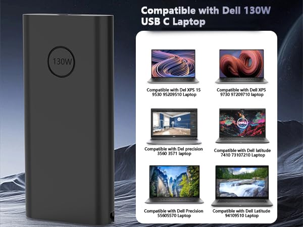Caricabatterie USB-C 130W Per Dell – Compatibile Con XPS, Latitude, Precision, Vostro E Alienware, Adattatore DA130PM170 Con Ampia Compatibilità