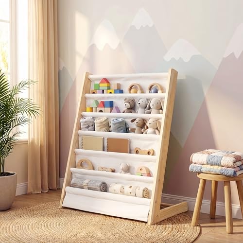 La Mejor Lista de Muebles para niños pequeños Top 10. 41 Librero Organizador De 7 Niveles Para Niños Estante Madera Bolsa De Lona Blanca,Mueble Esquinero Pequeño Ideal Para Cuarto,Habitación Infantil, Estudio, Dormitorio y Sala Color...