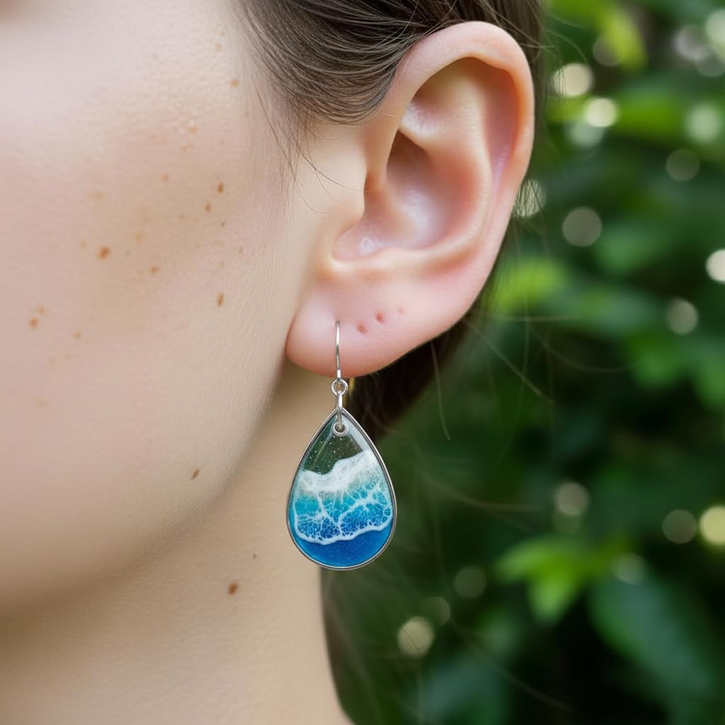 Ocean Wave Drop Resin Earrings Gifts For Her Coastal Jewelry Beach Ocean Boho Unique Gift for Ocean Lovers