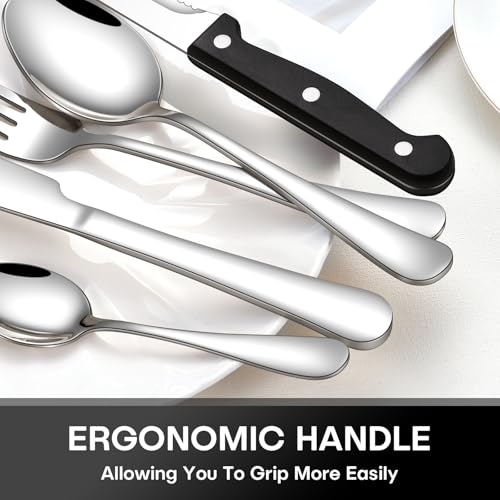 20 Pcs Cutlery Set with Steak Knives, NINIROR Food-Grade Stainless Steel Flatware Set Silverware Set for 4 People Include Spoon Knife and Fork Sets Mirror Polished Dishwasher Safe for Home Restaurant - Image 6